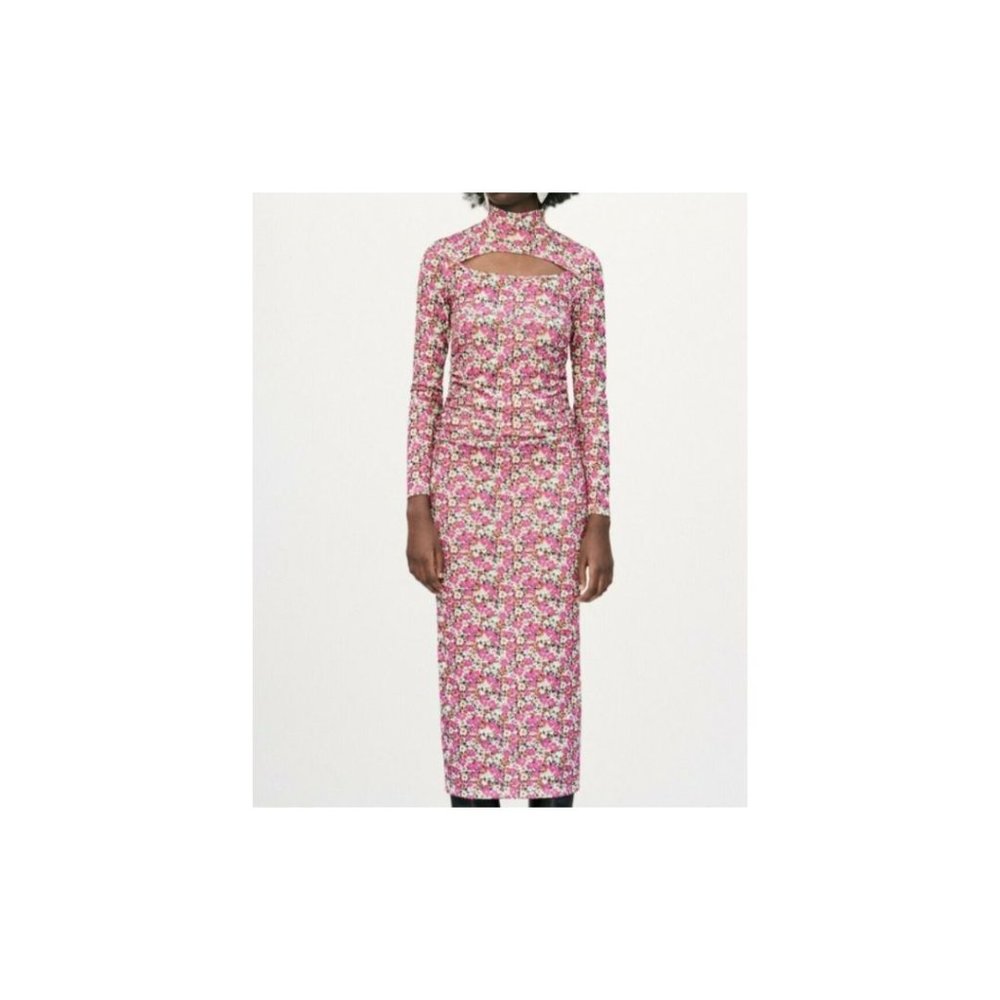 Zara Floral Cutout Body-con Maxi Dress
